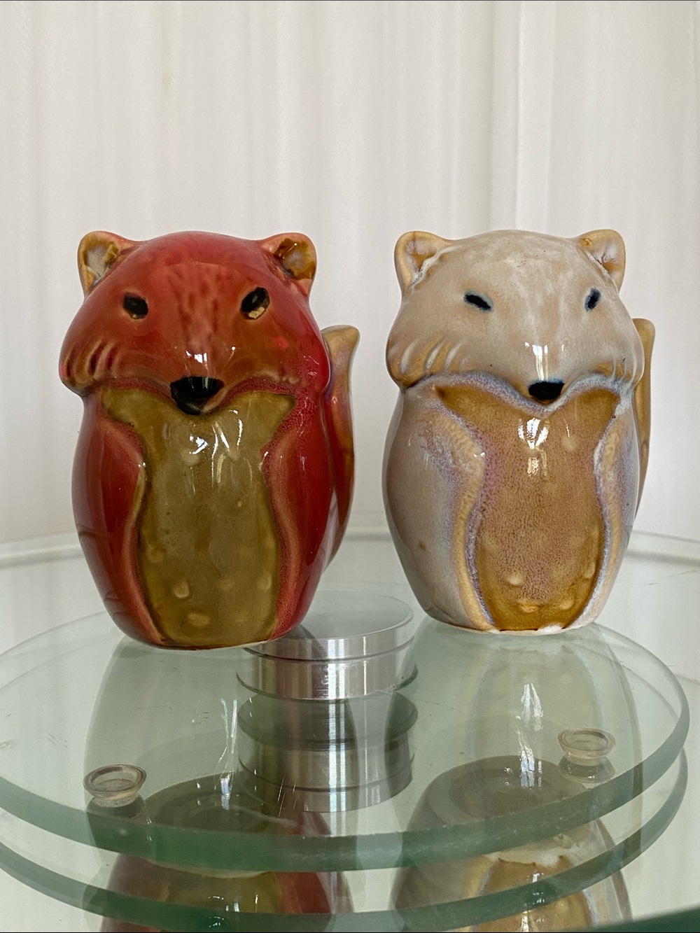 Salt And Pepper Handcrafted Stoneware Fox Figurine - Red and Cream